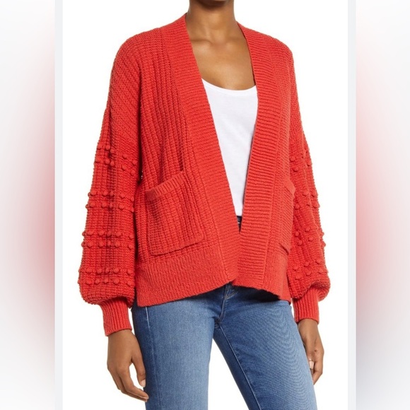 Madewell Bobble Cardigan Sweater Red Cotton Boho Cottagecore, XXL - Picture 1 of 7